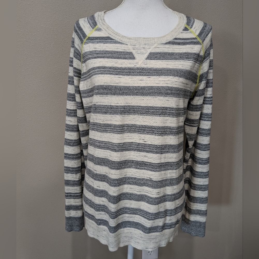 KERSH SWEATER Lightweight STRIPED NEON YELLOW TRIM - Picture 1 of 9